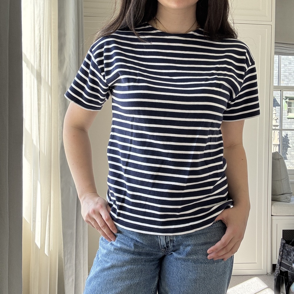 Armor Lux Breton Stripe Crewneck Tee Navy White Size 3